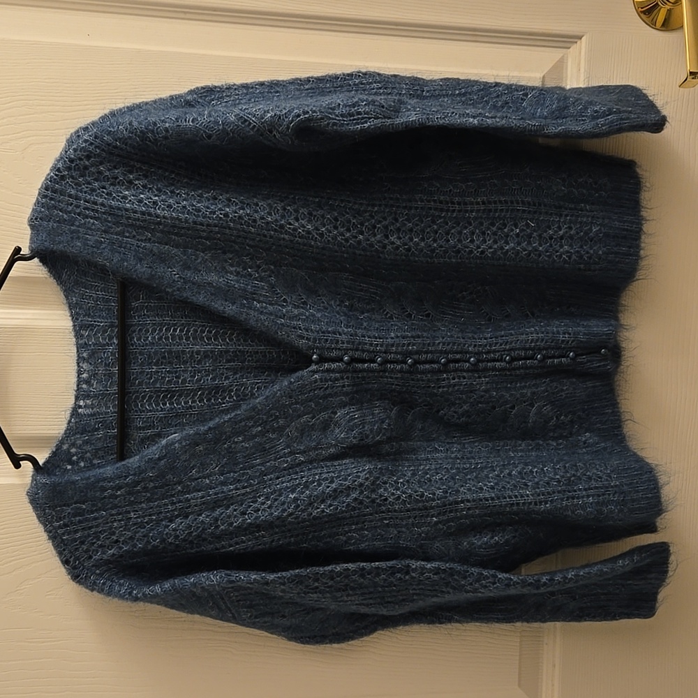 Sezane Susanna Kid Mohair/ Wool Green Fancy Knit Cardigan - Picture 7 of 12